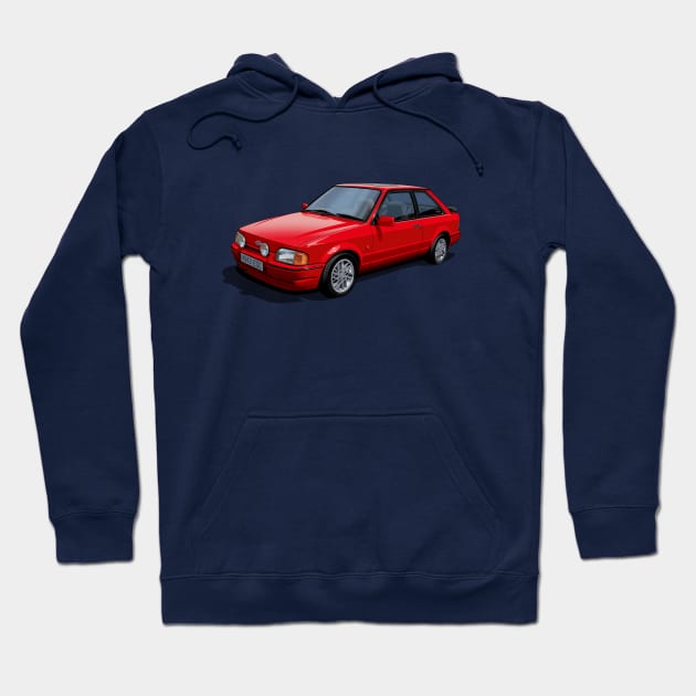 Ford Escort XR3i Mk4 in Radiant Red Hoodie by candcretro